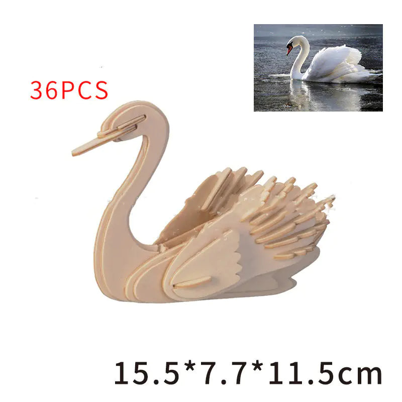 3D Wooden Animal Model Puzzle - Swan