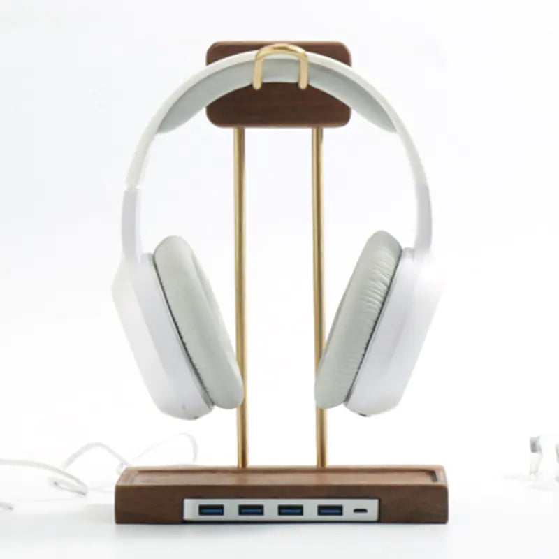 Woodhaus - Walnut and Brass Headphone Stand with USB