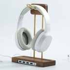 Woodhaus - Walnut and Brass Headphone Stand with USB