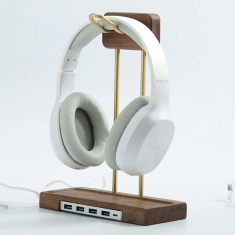 Woodhaus - Walnut and Brass Headphone Stand with USB