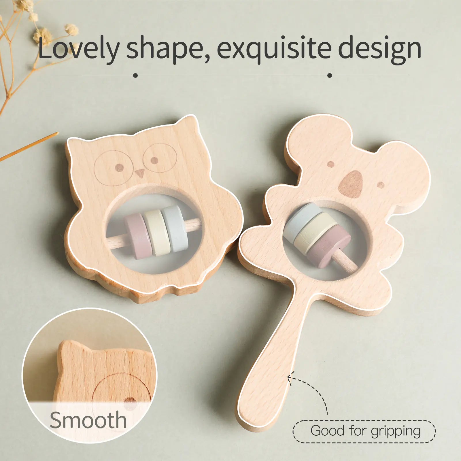 Woodhaus Tots - Wooden Animal Hand Rattle Toy