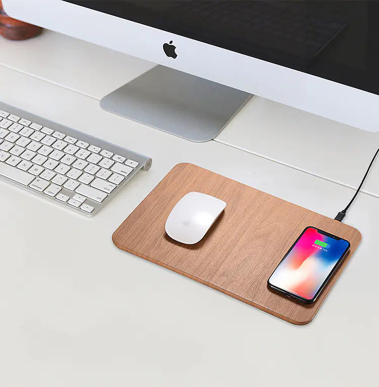 Elec - Wood Effect Wireless Charging Mouse Pad